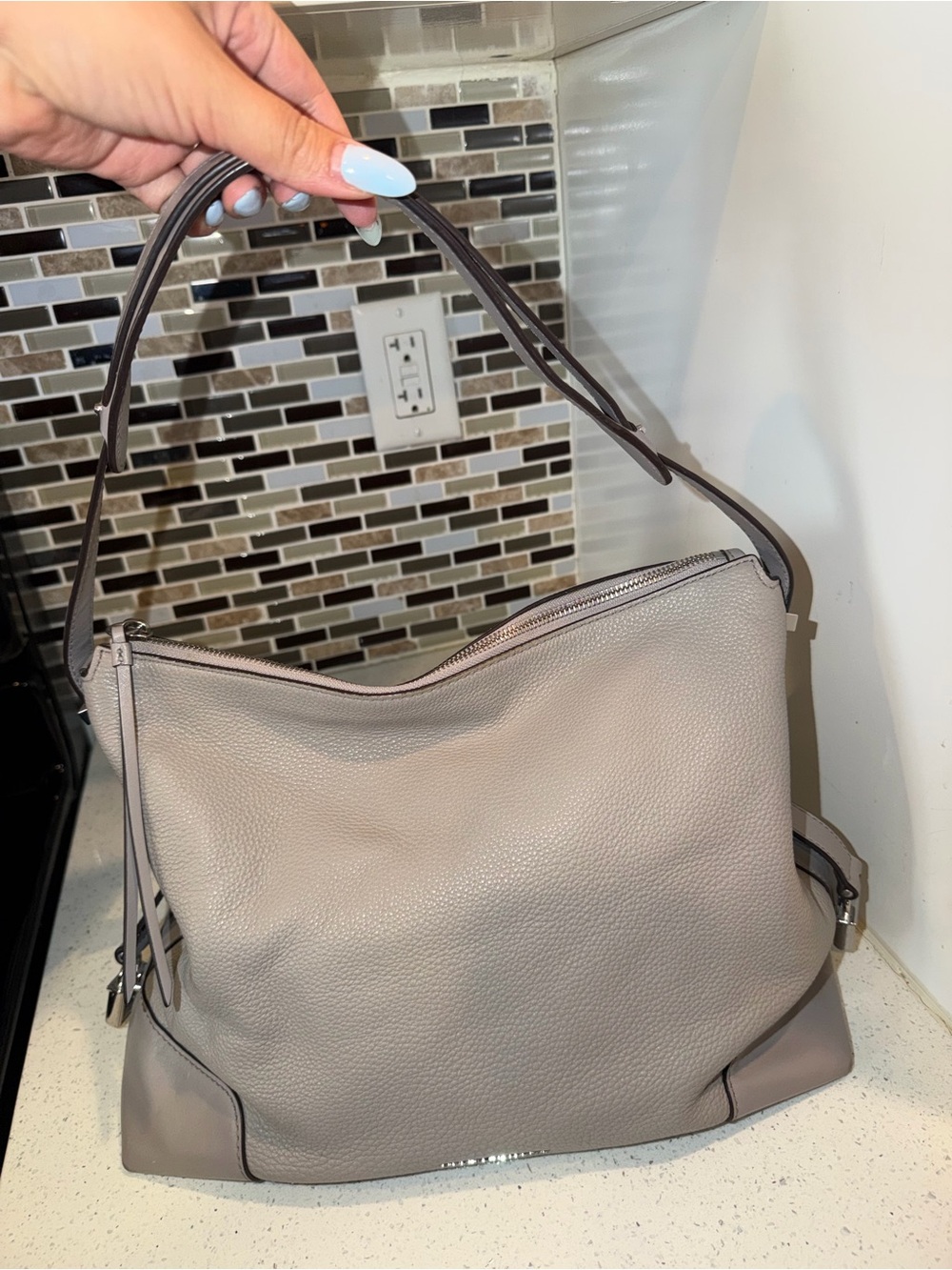 Michael Kors Taupe Pebbled Leather Shoulder Bag